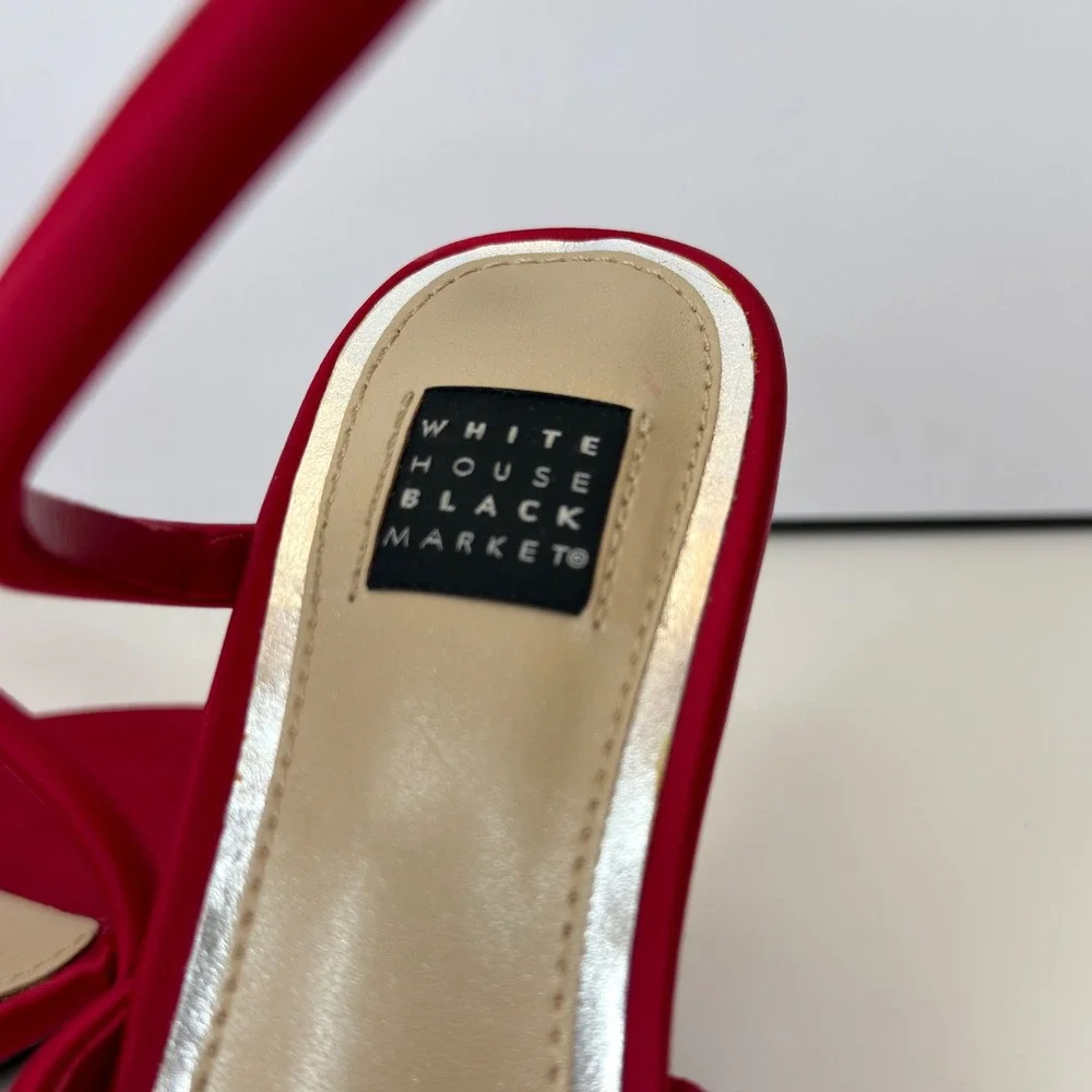 White House Black Market Red Satin Spiral Wrap Ankle Strap Heels Sandals 6.5M - Picture 2 of 7